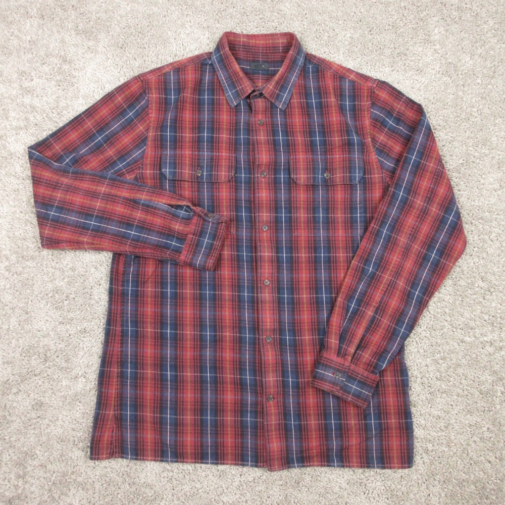 Vince Shirt Mens Medium Red Plaid Tartan Twill Flannel Work Pockets Button Up